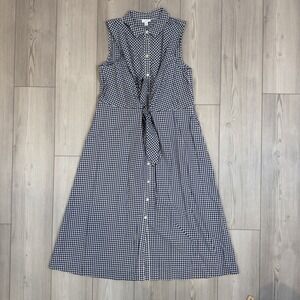NWT J. Jill Large Sleeveless Tie Front Button Down Midi Dress Gingham Blue